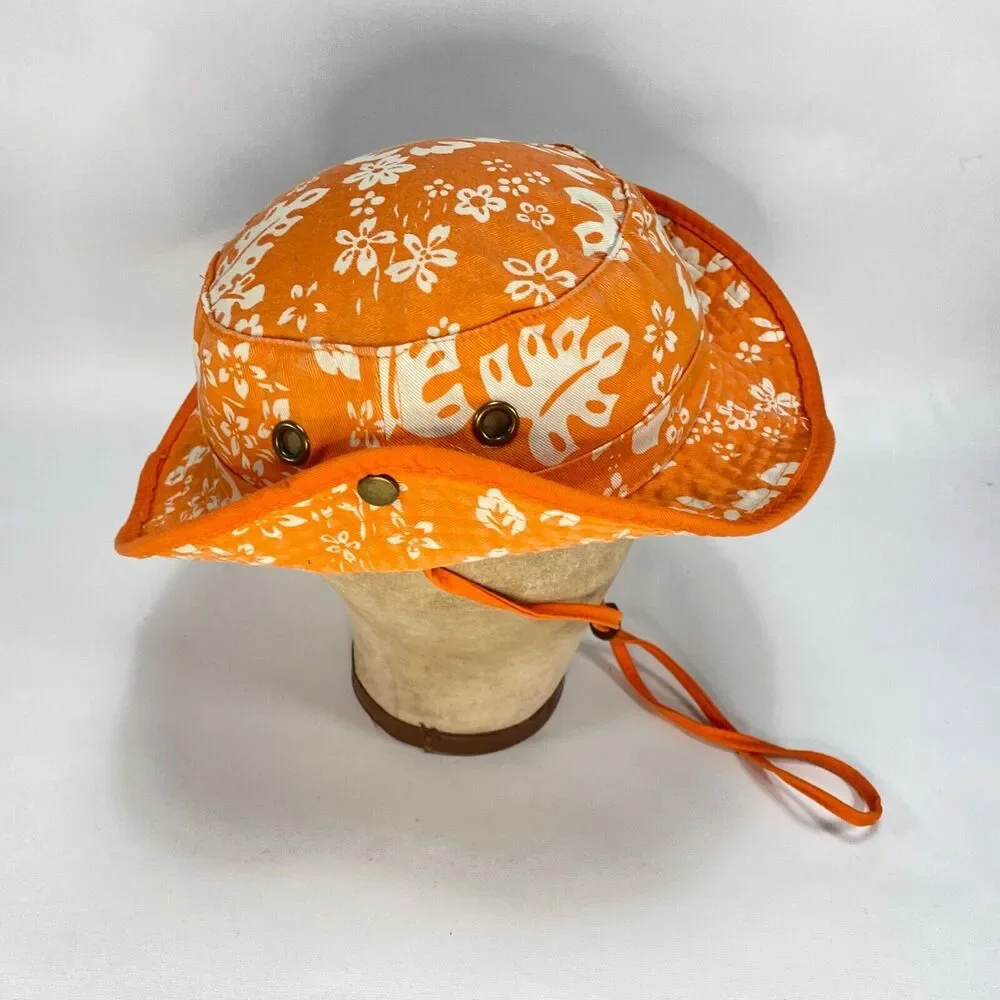 Dorfman Pacific Kindercaps Bucket Hat Cap 4-6X Orange White Leaves Snap Sides